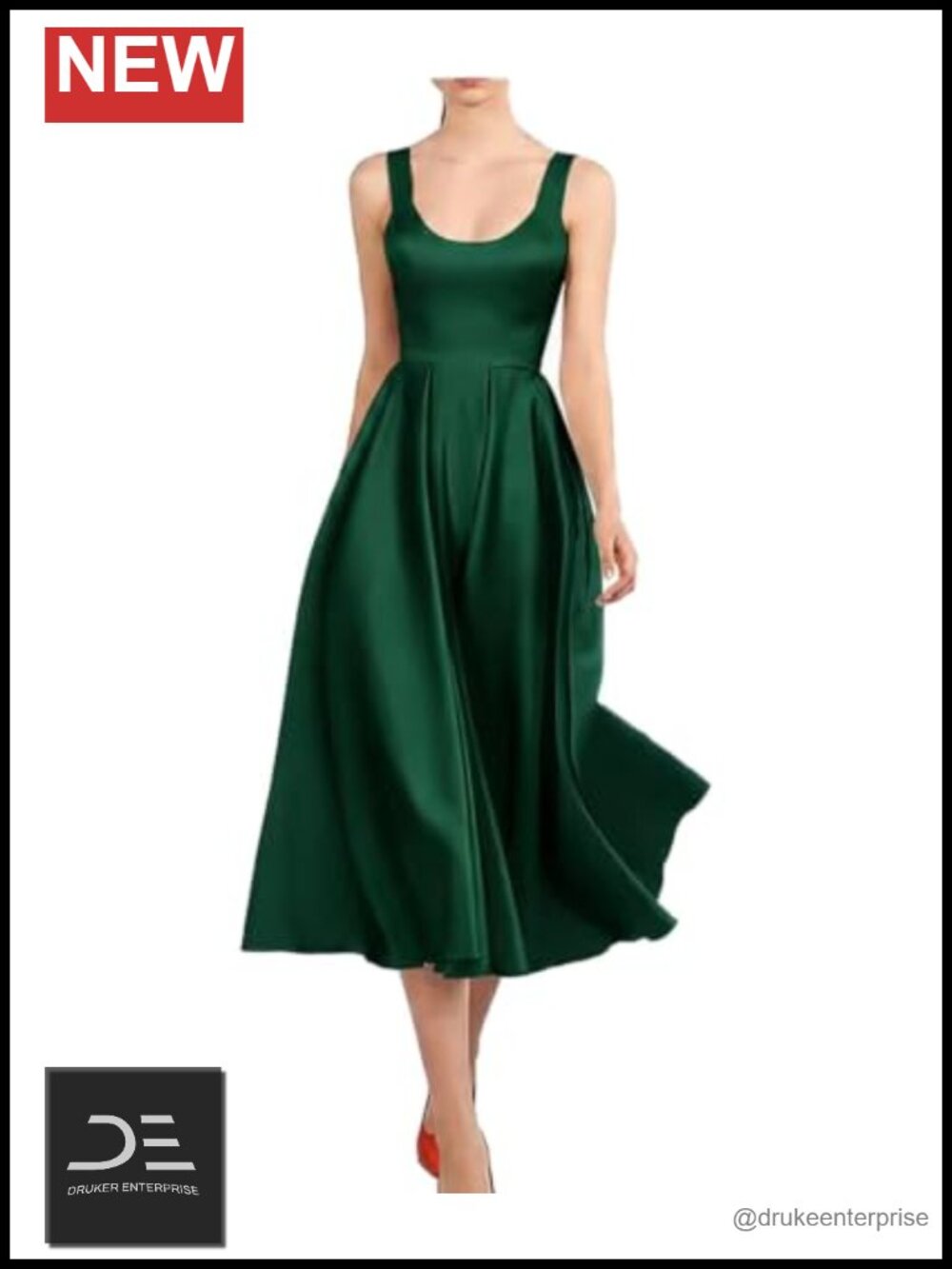 Satin A-Line Cocktail Dress Tea Length Spaghetti Strap Prom Dress